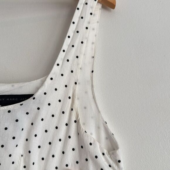 Marc Jacobs Dotty Polka Dot Flare Cotton Chambray Dress White & Black Size 10 - Picture 6 of 7